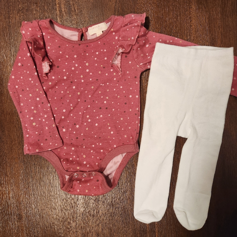 Btween Pink Polka Dot Toddler Bodysuit and White Leggings Set